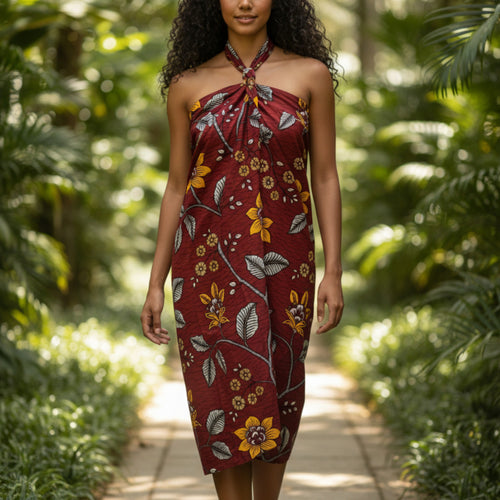 Sarong / pareo / pangi katoen - Strandkleding wikkelrok / omslagdoek / baby wrap - Rode Flower stems