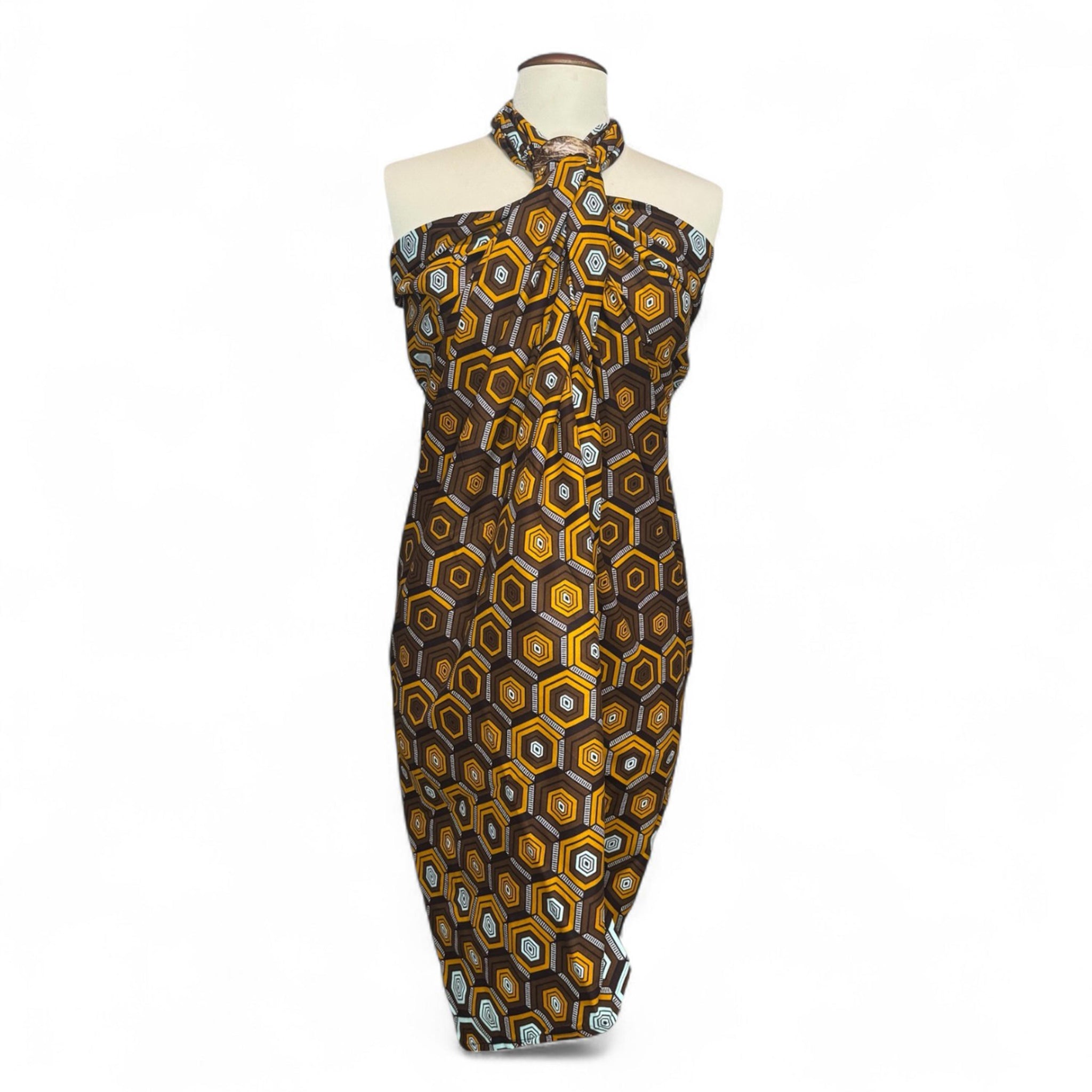 Sarong / pareo / pangi katoen - Strandkleding wikkelrok / omslagdoek / baby wrap - Bruine Hexagon