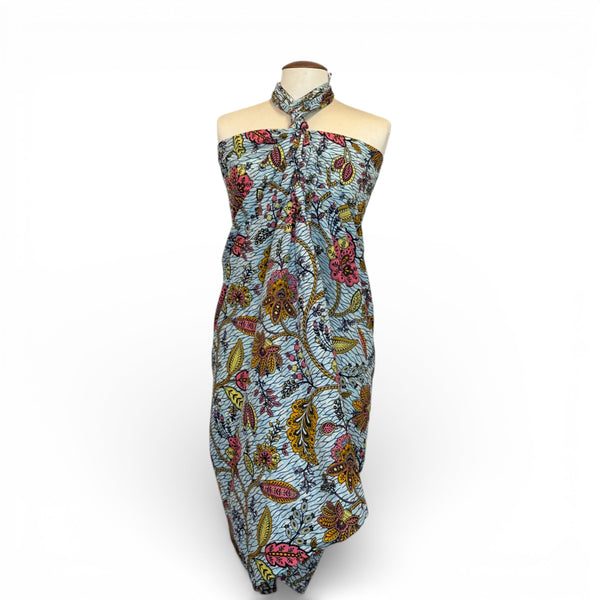 Sarong / pareo - Cotton Beachwear wrap skirt / baby carrier wrap - Blue Flowers