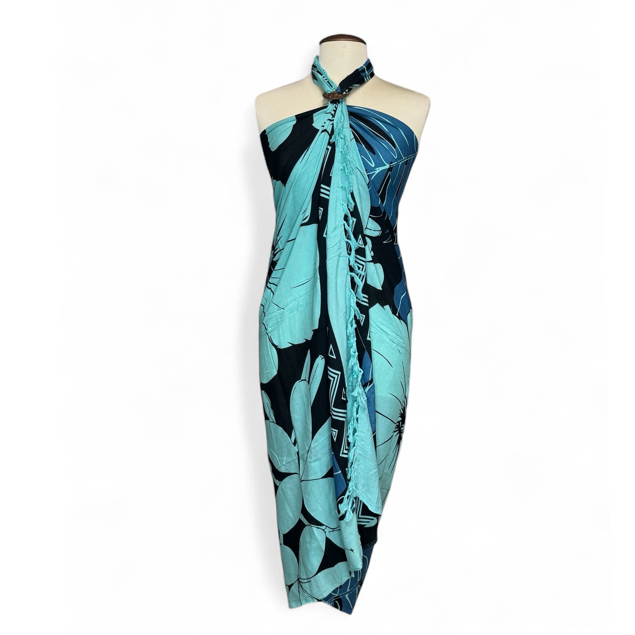 Sarong / pareo - Strandkleding wikkelrok - Turquoise grote bloem