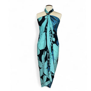 Sarong / pareo - Strandkleding wikkelrok - Turquoise grote bloem