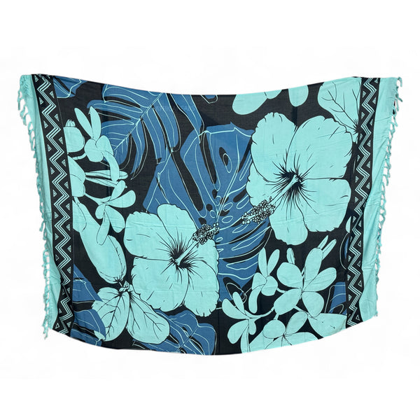 Sarong / pareo - Strandkleding wikkelrok - Turquoise grote bloem
