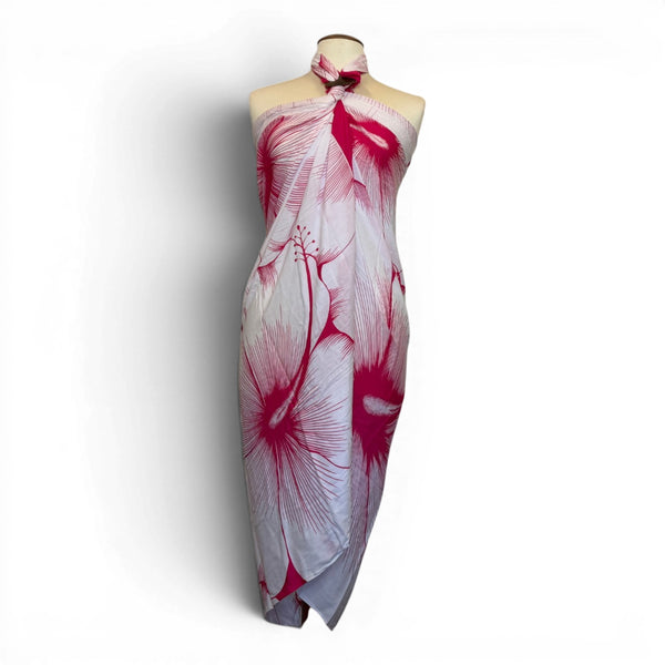 Sarong / pareo - Strandkleding wikkelrok - Rood Wit Hibiscus Breeze