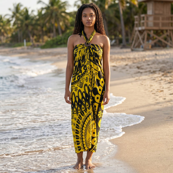 Sarong / pareo - Strandkleding wikkelrok - Zwart / gele Mandala