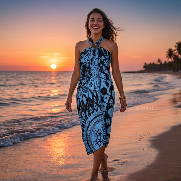 Sarong / pareo - Strandkleding wikkelrok - Zwart / blauw Mandala