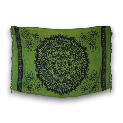 Sarong / pareo - Strandkleding wikkelrok - Groen / zwart Mandala