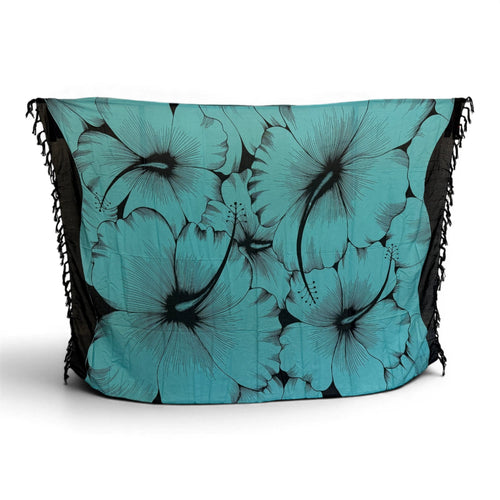 Sarong / pareo - Strandkleding wikkelrok - Turkoois Zwart Hibiscus Breeze