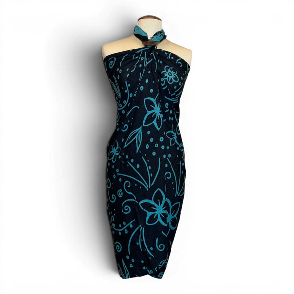 Sarong / pareo - Strandkleding wikkelrok - Zwart Turkoois Island Floral Night