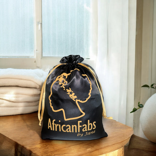 AfricanFabs Groot Luxe Satijnen Tasje - Geschenktasje / Gift bag / Reistasje - Zwart