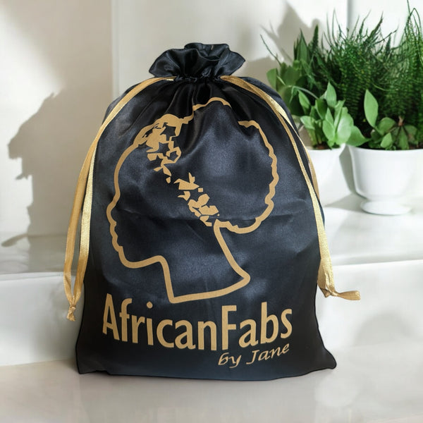 AfricanFabs Groot Luxe Satijnen Tasje - Geschenktasje / Gift bag / Reistasje - Zwart