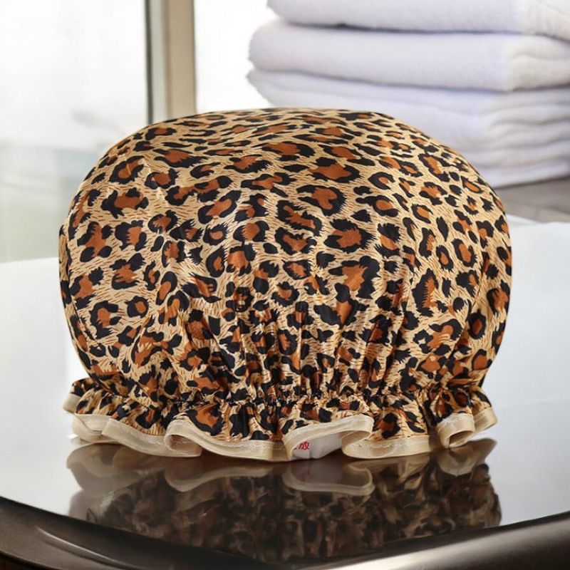 GROTE Douchemuts / Shower cap voor vol haar / krullen / afro - Bruin / Beige leopard