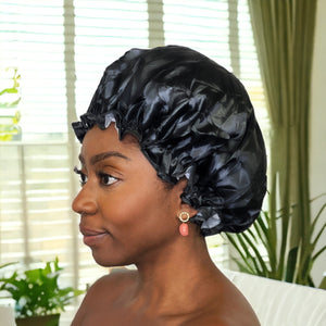 GROTE Douchemuts / Shower cap voor vol haar / krullen / afro - Zwart