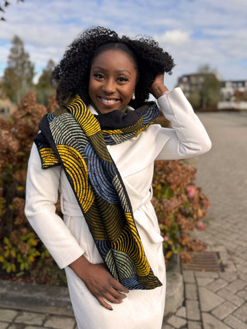Warme Afrikaanse print sjaal Unisex - Smal model - Groene Cirkel