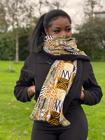 Warme Afrikaanse print sjaal Unisex - Smal model - Zand Bogolan Mozaïek