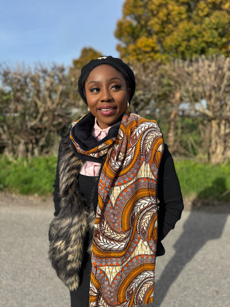 Warme Afrikaanse print sjaal Unisex - Smal model - Oranje Feather