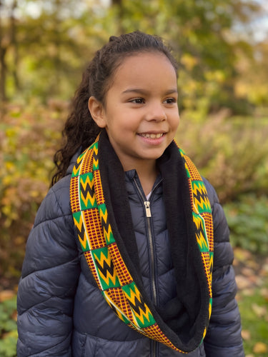 Warme Winter Colsjaal voor Kinderen met Afrikaanse print Unisex - Groen Kente Print Zigzag
