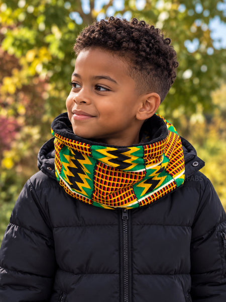 Warme Winter Colsjaal voor Kinderen met Afrikaanse print Unisex - Groen Kente Print Zigzag