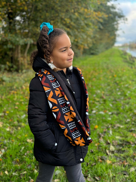 Warme Winter Colsjaal voor Kinderen met Afrikaanse print Unisex - Bruine Bogolan