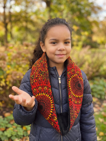 Warme Winter Colsjaal voor Kinderen met Afrikaanse print Unisex - Rood Sunfire Bloom