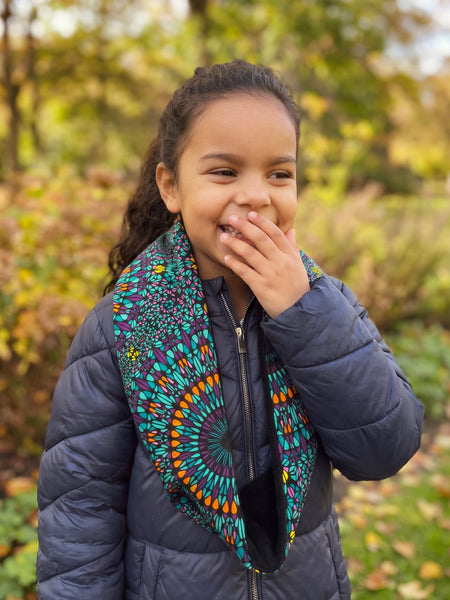 Warme Winter Colsjaal voor Kinderen met Afrikaanse print Unisex - Turkoois Paars Ocean Eye