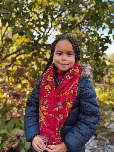 Warme Winter Colsjaal voor Kinderen met Afrikaanse print Unisex - Donkerrood & Geel Botanical Flow