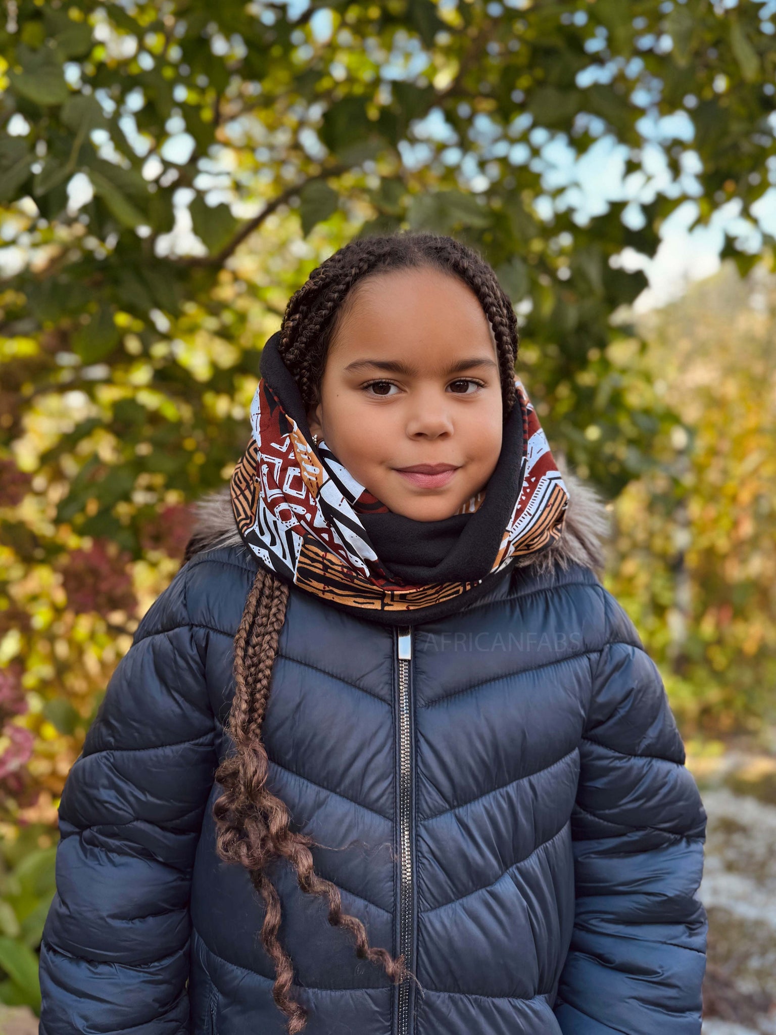Warme Winter Colsjaal voor Kinderen met Afrikaanse print Unisex - Navy Blue Yellow Paisley