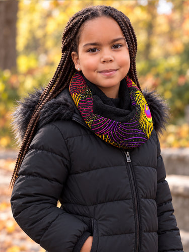 Warme Winter Colsjaal voor Kinderen met Afrikaanse print Unisex - Paars Geel Royal Peacock