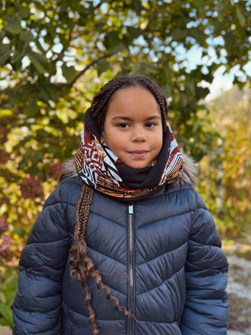 Warme Winter Colsjaal voor Kinderen met Afrikaanse print Unisex - Navy Blue Yellow Paisley