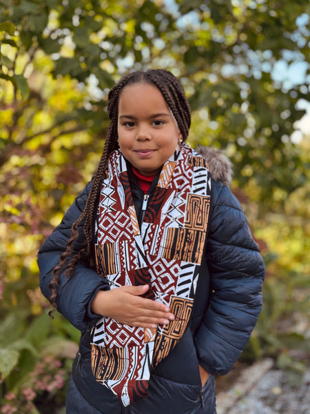Warme Winter Colsjaal voor Kinderen met Afrikaanse print Unisex - Navy Blue Yellow Paisley