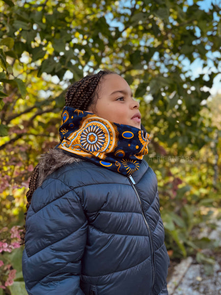 Warme Winter Colsjaal voor Kinderen met Afrikaanse print Unisex - Donkerblauw Geel Paisley