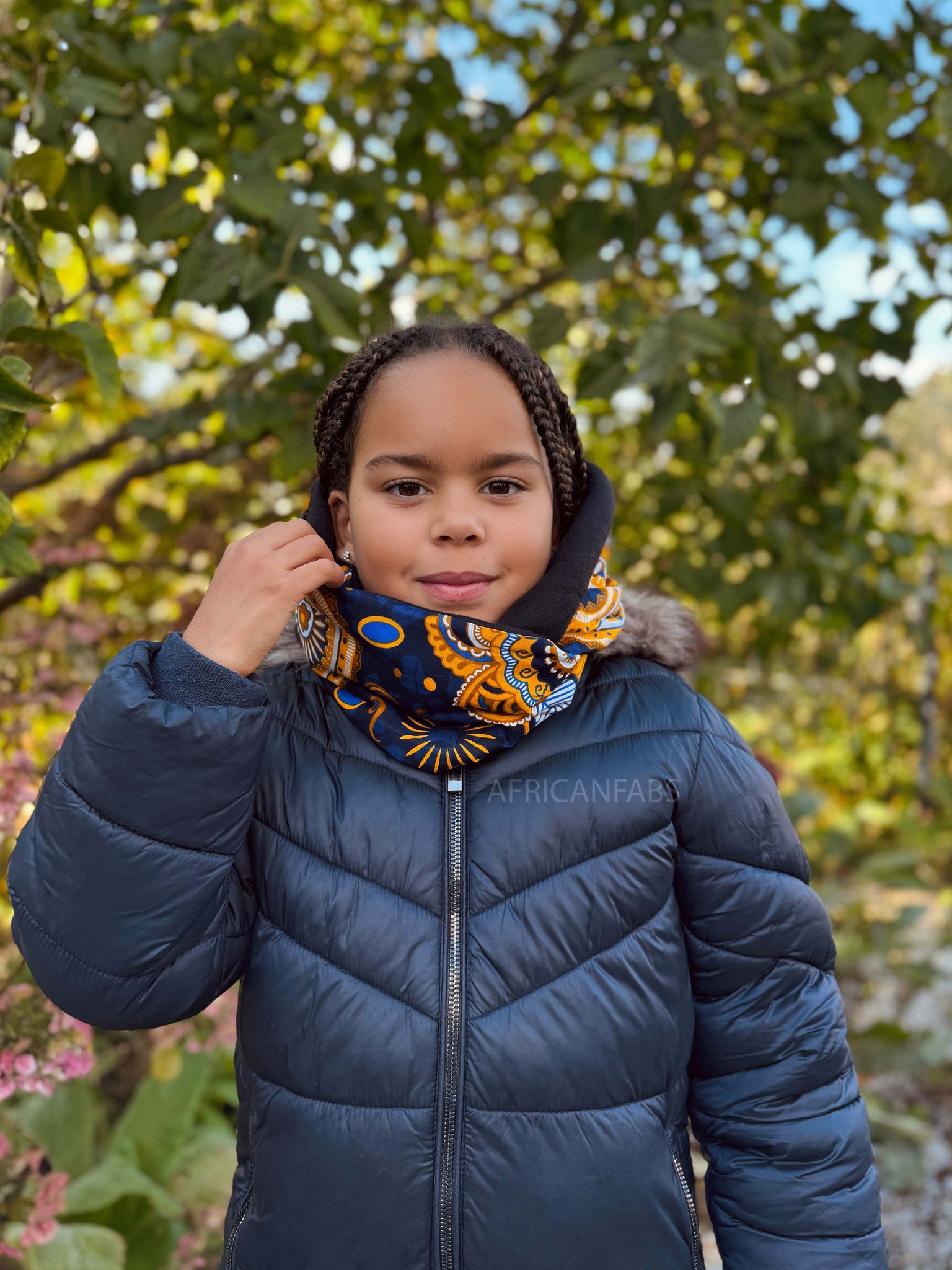 Warme Winter Colsjaal voor Kinderen met Afrikaanse print Unisex - Donkerblauw Geel Paisley