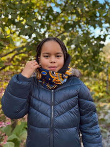 Warme Winter Colsjaal voor Kinderen met Afrikaanse print Unisex - Donkerblauw Geel Paisley