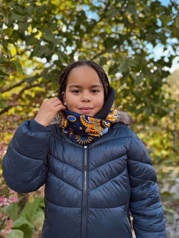 Warme Winter Colsjaal voor Kinderen met Afrikaanse print Unisex - Donkerblauw Geel Paisley
