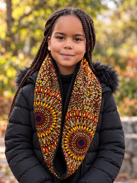 Warme Winter Colsjaal voor Kinderen met Afrikaanse print Unisex - Bruin Savanna Sun