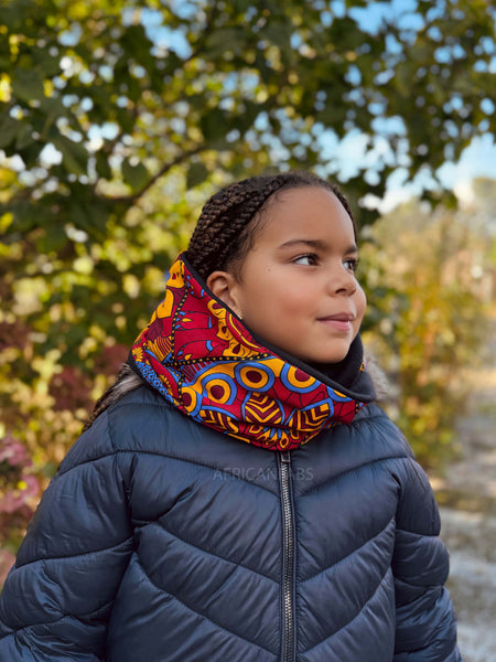 Warme Winter Colsjaal voor Kinderen met Afrikaanse print Unisex - Rood