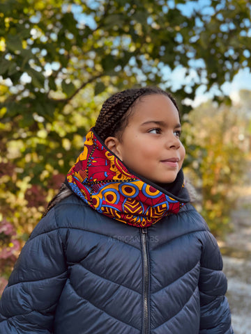 Warme Winter Colsjaal voor Kinderen met Afrikaanse print Unisex - Rood