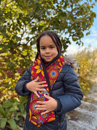 Warme Winter Colsjaal voor Kinderen met Afrikaanse print Unisex - Rood