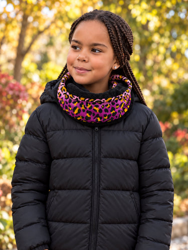Warme Winter Colsjaal voor Kinderen met Afrikaanse print Unisex - Paars Luipaard Spots