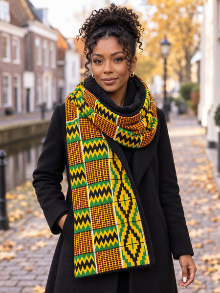 Warme Sjaal met Afrikaanse print Unisex - Groen Kente Print Zigzag Pattern
