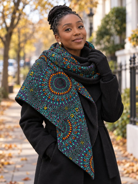African print Winter scarf for Adults Unisex - Turquoise Purple Ocean Eye