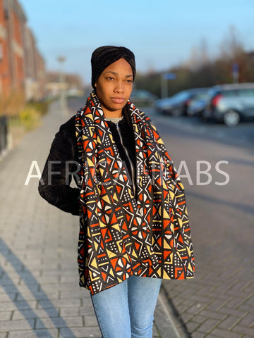 Warme Sjaal met Afrikaanse print Unisex - Bruine Bogolan