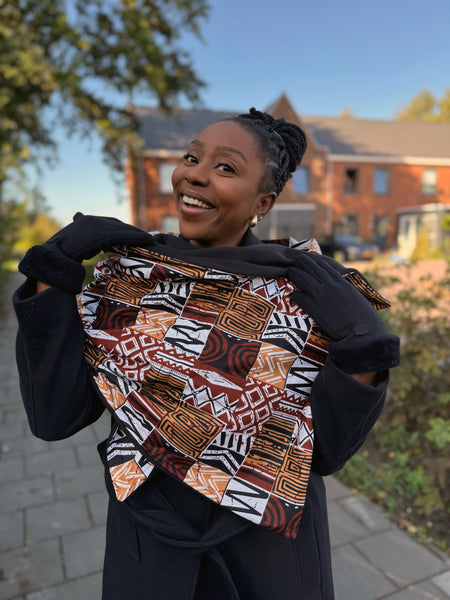 Warme Sjaal met Afrikaanse print Unisex - Bruine Bogolan Mosaic
