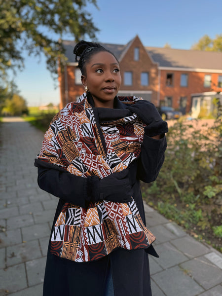 Warme Sjaal met Afrikaanse print Unisex - Bruine Bogolan Mosaic