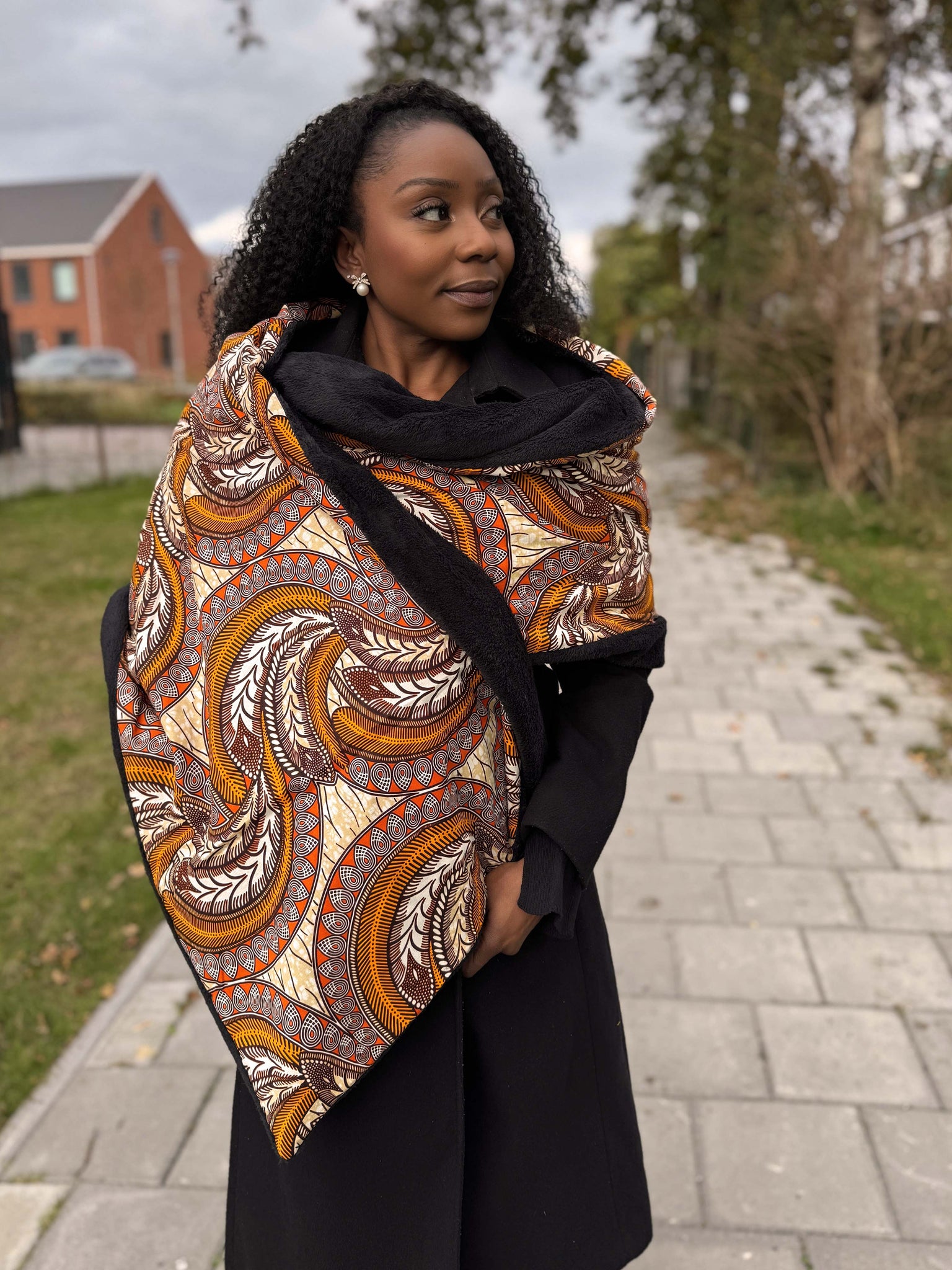 Warme Sjaal met Afrikaanse print Unisex - Oranje Veer
