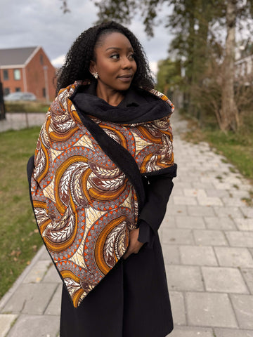 Warme Sjaal met Afrikaanse print Unisex - Oranje Veer