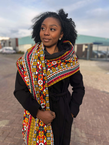 Warme Sjaal met Afrikaanse print Unisex - Zwart / Rood