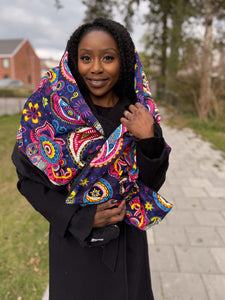 Warme Sjaal met Afrikaanse print Unisex - Blauw Roze Paisley
