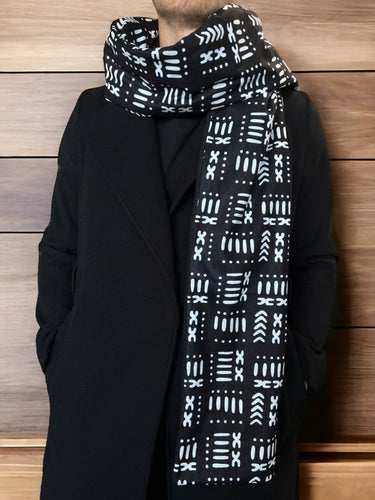 Warme Sjaal voor Heren met Afrikaanse print - Zwarte mud cloth / bogolan
