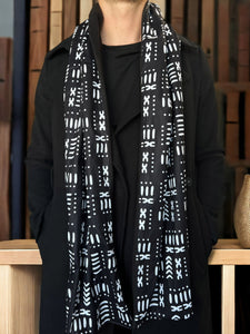 Warme Sjaal voor Heren met Afrikaanse print - Zwarte mud cloth / bogolan