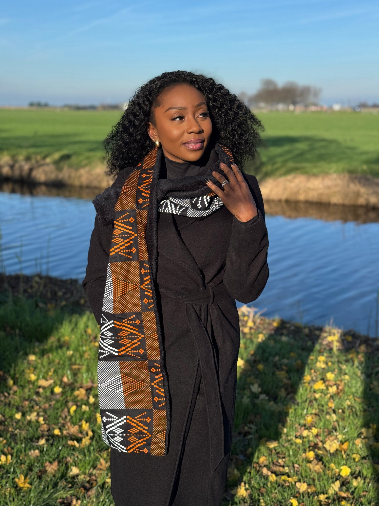 Warme Afrikaanse print sjaal Unisex - Smal model - Oranje tribale patronen